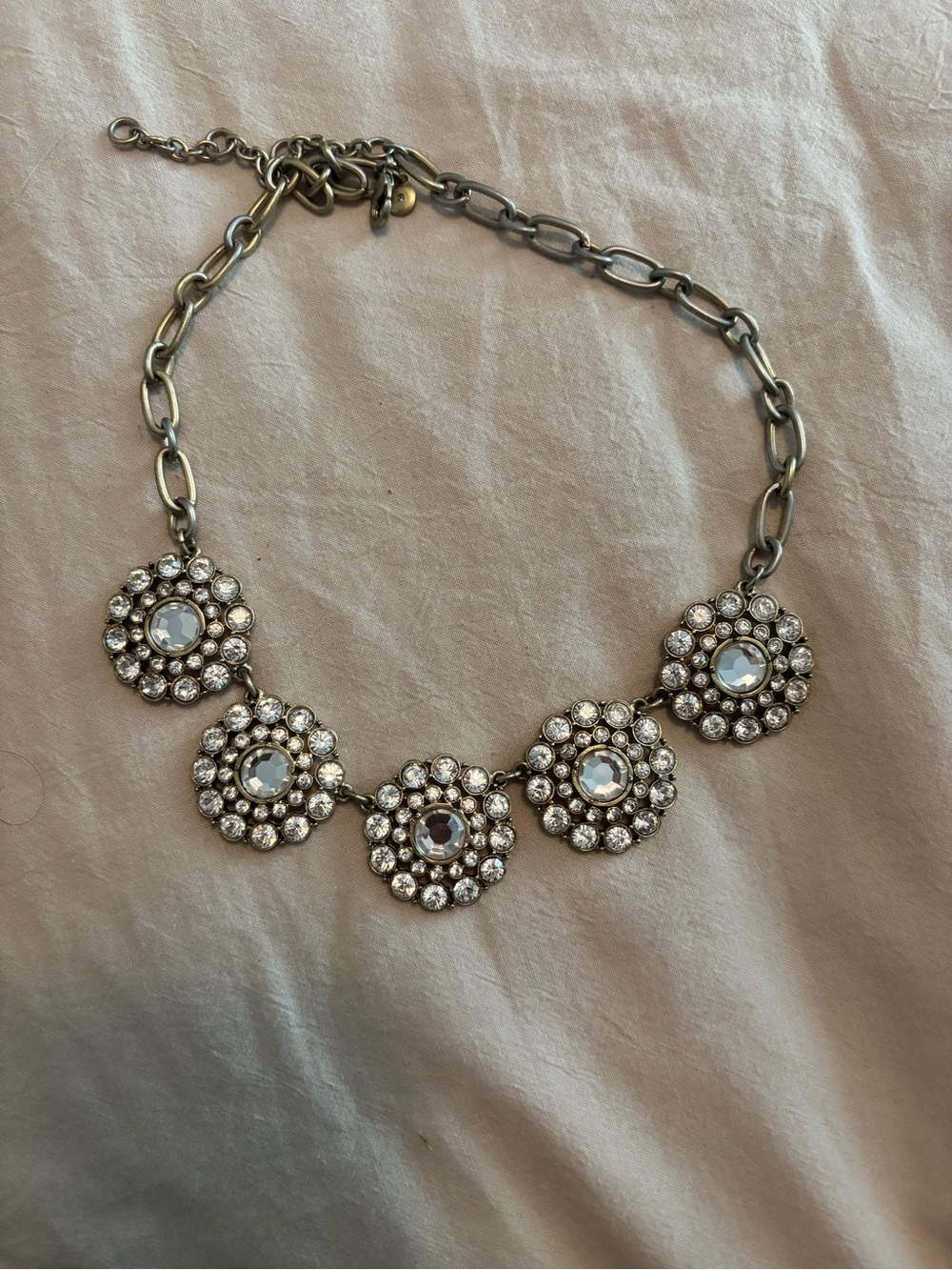 J crew Crystal Floral Cluster Statement Necklace - Silver